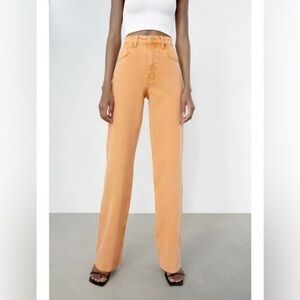 Zara Wide Leg High Waist Orange Tan  Jeans Size 4